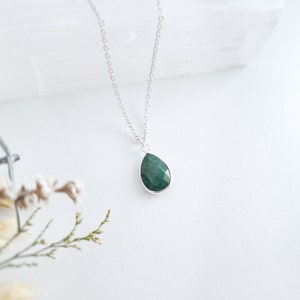 Sterling Silver Emerald Necklace Natural Emerald Pendant Necklace Teardrop Necklace Gold Emerald Jewelry May Birthstone Gift image 4