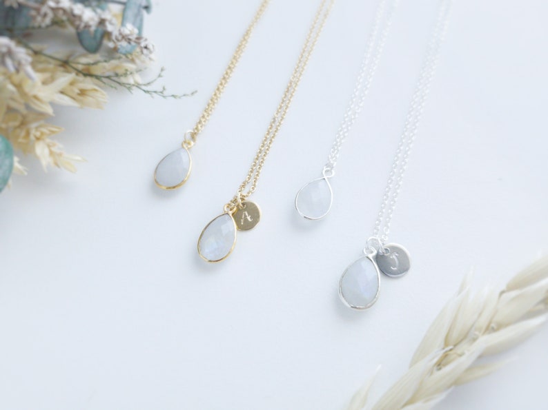 Personalized Moonstone Necklace, Rainbow Moonstone Monogram Necklace, Initial Birthstone Necklace, Engraved Necklace, June Birthstone image 8