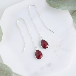 Sterling Silver Ruby Earrings  Sterling Silver Ruby Drop Earrings Natural Ruby Threader Earrings  Natural Ruby Dangle Earrings