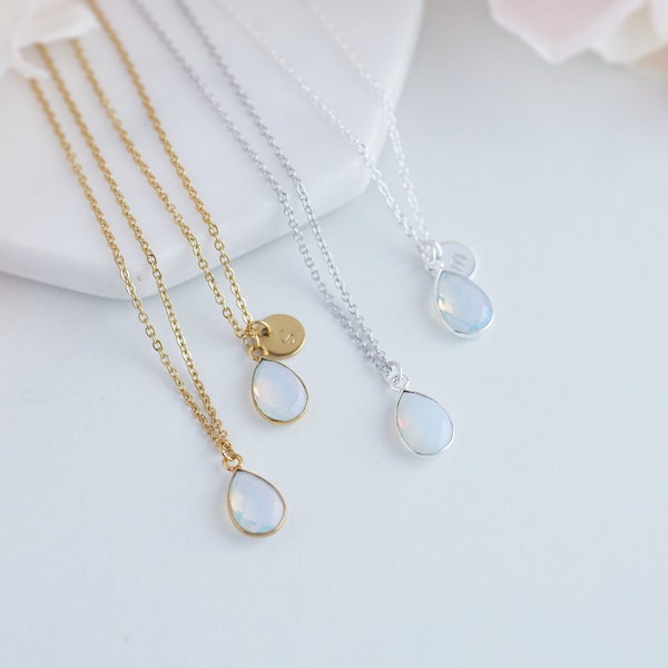 Personalized Opal Necklace Custom Birthstone Necklace Initial Birthstone Necklace October Birthstone Necklace Initial Necklace