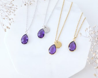 Personalized Amethyst Necklace Personalized Amethyst Pendant Personalized Birthstone Necklace Personalized Jewelry Engraved Necklace