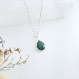 Sterling Silber Smaragd Halskette Natürliche Smaragd Anhänger Halskette Teardrop Halskette Gold Smaragd Schmuck Kann Birthstone Geschenk