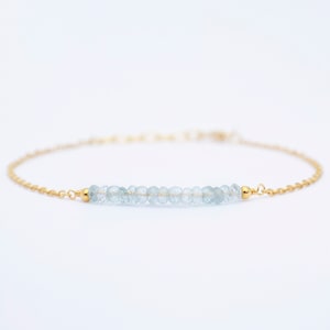 Aquamarine Bracelet Birthstone Bracelet Beaded Bracelet Aquamarine Jewelry March Birthstone Bead Bar Bracelet Gold Blue Bracelet