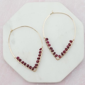 Gold Ruby Hoop Earrings Ruby Jewelry July Birthstone Earrings Dainty Hoop Earrings for Women