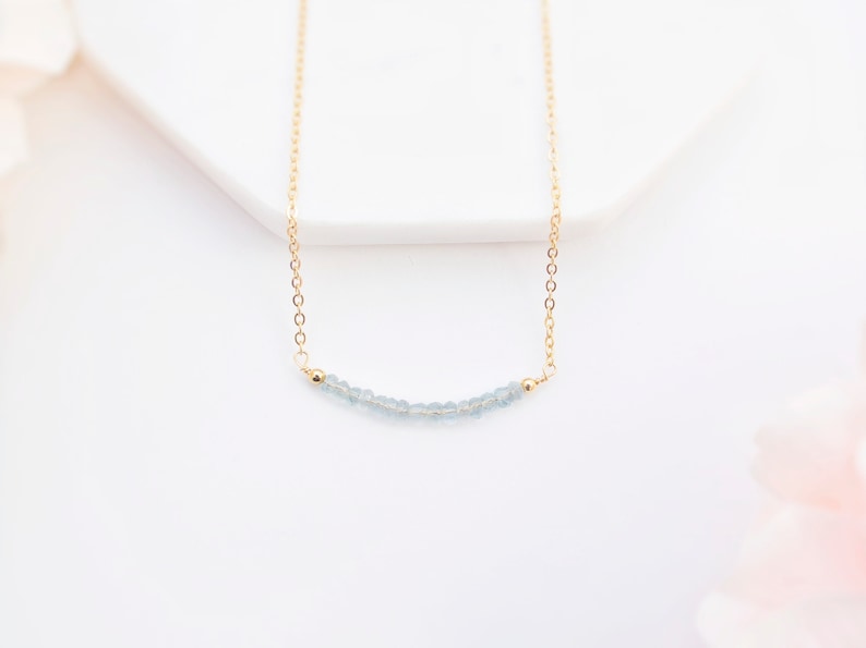 Sterling Silver Aquamarine Necklace Necklaces for Women Gemstone Bar Necklace March Birthstone Necklace Dainty Necklace Gemstone Necklace image 2