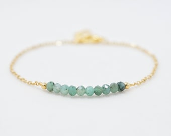 Pulseira de esmeralda genuína, joias de esmeralda, pulseiras para mulheres, pulseira com pedra de nascimento, pulseira com pedras preciosas, pulseira delicada de ouro