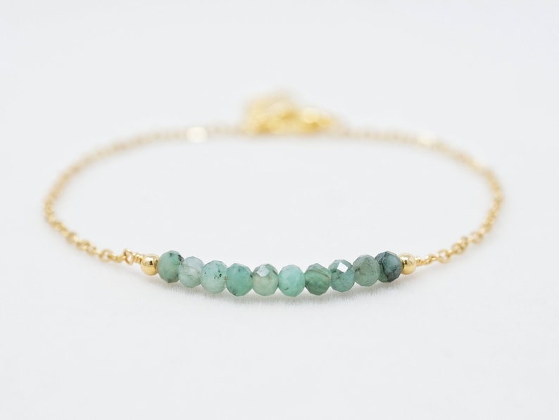 Genuine Emerald Bracelet Emerald Jewelry Bracelets for Women Birthstone Bracelet Gemstone Bracelet Dainty Gold Bracelet image 1