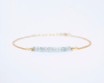 Aquamarine Bracelet Birthstone Bracelet Beaded Bracelet Aquamarine Jewelry March Birthstone Bead Bar Bracelet Gold Blue Bracelet