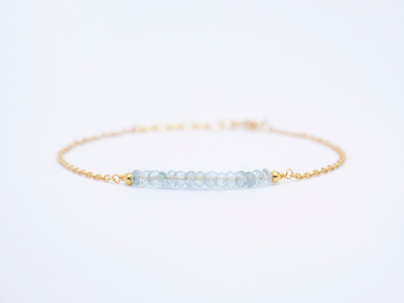 Aquamarine Bracelet Birthstone Bracelet Beaded Bracelet Aquamarine Jewelry March Birthstone Bead Bar Bracelet Gold Blue Bracelet image 1