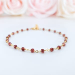 Garnet Bracelet, Gold Garnet Jewelry, Gemstone Bracelet, Red Stone Bracelet, January Birthstone