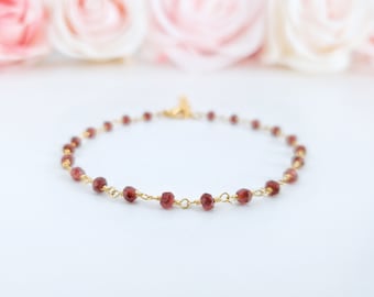 Garnet Bracelet, Gold Garnet Jewelry, Gemstone Bracelet, Red Stone Bracelet, January Birthstone