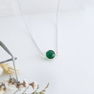 Sterling Silver Emerald Necklace Sterling Silver Emerald Pendant Emerald Choker Birthstone Necklace Emerald Jewelry May Birthstone image 3