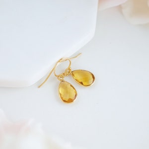 Citrine Earring Gold Citrine Jewelry Dainty Earrings Crystal Earrings Teardrop Earrings Gift for Her Small Earrings Quartz Earrings