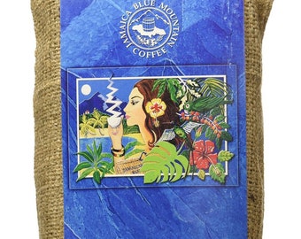 Island Blue Mountain Coffee , Certified 100% Pure, Roasted Beans 16oz in a Burlap Sac (FREE 2 DAY SHIPPING)