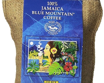 Island Blue Mountain Coffee , Certified 100% Pure, Roasted Beans 8oz in a Burlap Sac