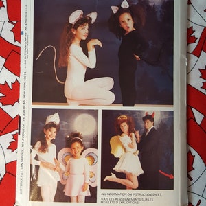 Peut inclure: Un patron de couture pour quatre costumes d'Halloween : une souris, une chauve-souris, une fée et un diable. Le patron comprend des instructions pour la confection des costumes et est disponible en tailles pour enfants.