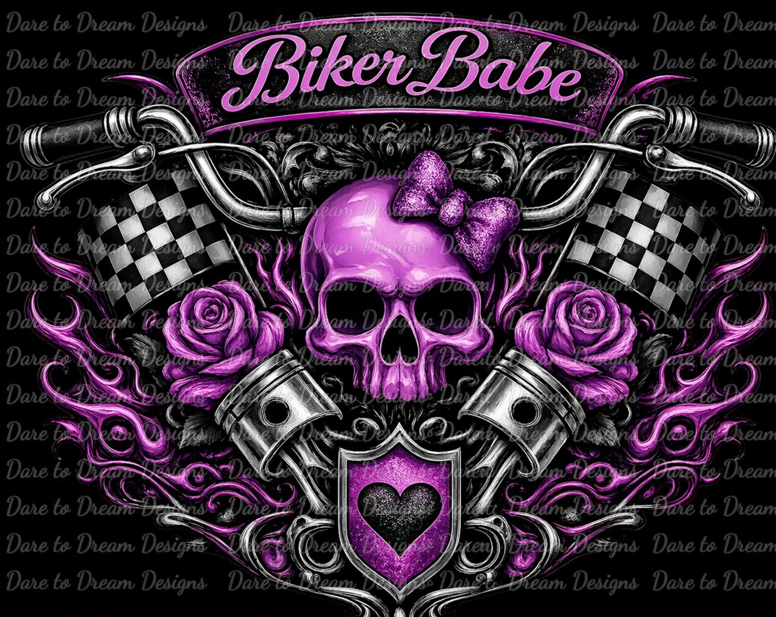 Biker Babe Purple Skull PNG | Motorcycle Girl Graphic | Checkered Flag ...