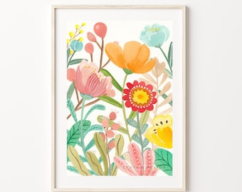 Botanical Watercolour Art Print A4- Abstract Flower Illustration for Nursery