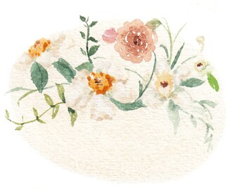 A5 Watercolor - Florals in Beige Background -  Fine Art Giclee Print