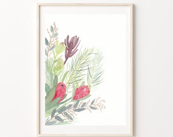 Original Painting Sale - Growing Natives Gum Leaves, Eucalyptus and Protea Watercolour Painting Illustration