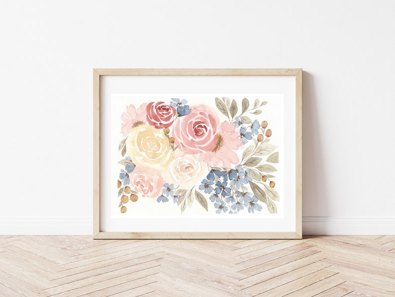 A4 Loose Floral Rose Cluster Watercolour Illustration Giclee Fine Art Print image 3