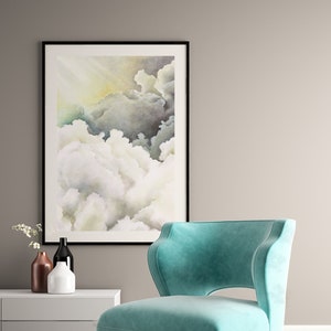 Original Wolke Aquarell Kunstdruck. Poster Sonnenaufgang Himmel & Wolken. Wolke Wandbild. Erste Morgenröte. Sonnenlicht Himmelslandschaft Dekoration