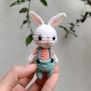 Kleine konijntjespop | Mini gehaakt speelgoed konijn | Handgemaakte gebreide dierenamigurumi