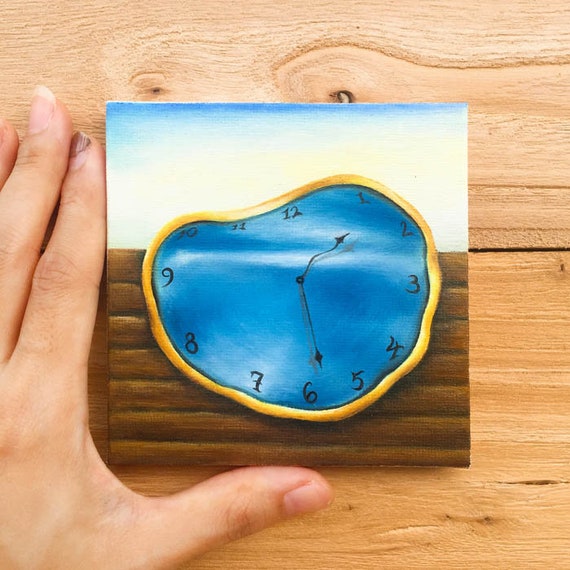 Small Canvas Melting Clock Oil Painting. Surrealism Mini Art. Etsy