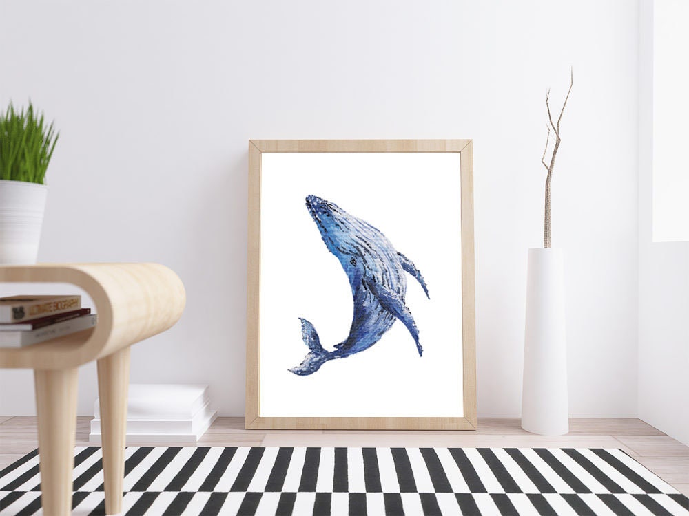 Whale Impasto Art Print. Blue Whale Illustration. Marine - Etsy