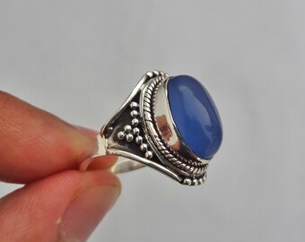 Chalcedony Ring, Chalcedony Silver Ring, 925 Sterling Silver, Handmade Ring, Protective Stone Ring, Indian Silver Jewelry, Rings for women