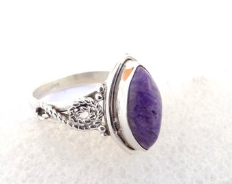 Charoite Ring, Charoite Silver Ring, Statement Ring, Handcrafted Silver Ring, Soul Birthstone, Stone of multi Quality, Indian Silver Ring