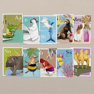 Conjunto de expansão de cartas ABC com animais, 10 novos cartões postais como complemento, alfabeto, jogo de cartas