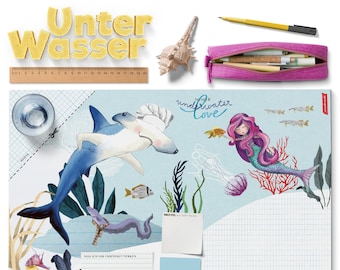 Desk pad - underwater, doodle pad for all school children, gift for enrollment, school, back to school
