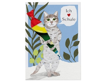 School enrollment card cat – I love school