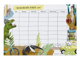 Weekly planner T-Rex, timetable, A4, dinosaur, gift for starting school, school, start of school