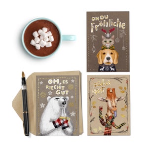 Juego de tarjetas de felicitación navideñas con sobres, tres tarjetas plegables A6, tarjetas navideñas, tarjetas de felicitación para Navidad, envío de alegría