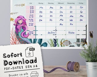 Children's Timetable PDF with Mermaid - Printable Template