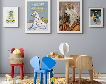 Poster - Monkey & horse, Pippi Longstocking for children's room, wall picture, wall decoration, wall design, A2