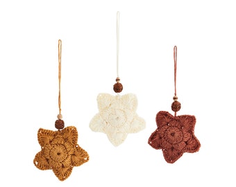 Christmas decorations - handmade poinsettias, set of 3, Christmas tree ornaments, vintage Christmas decorations, star