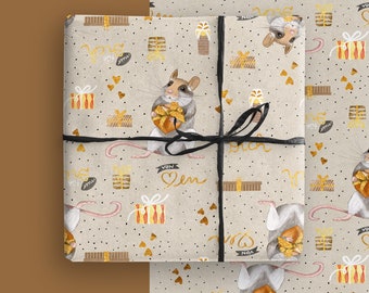 Wrapping paper - Mouse, set of 3 for Christmas, wrap gifts beautifully, Christmas gift wrap, gift wrapping, wrapping paper