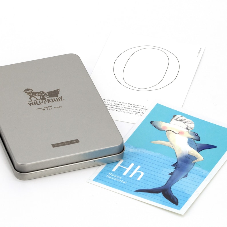 gift for schooling card game ABC card set with animals alphabet 26 postcards in chic metal box