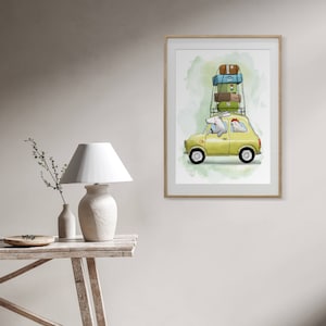 Póster - Perro y Pollo, Póster habitación infantil, Ilustración de animales, Motivo animal para niños, Decoración de pared sostenible, A2, A3, A4