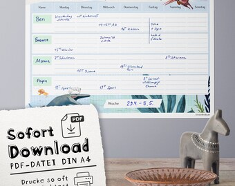 Family planner PDF with dinosaurs – printable weekly planner