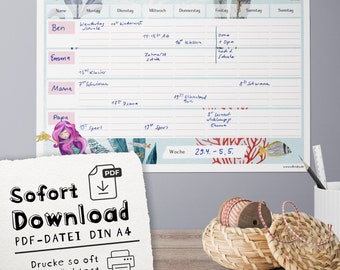 Family planner PDF with mermaid – printable weekly planner
