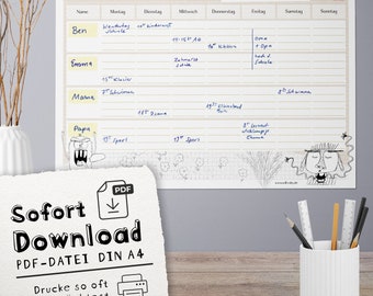 Family planner PDF with monsters – printable weekly planner