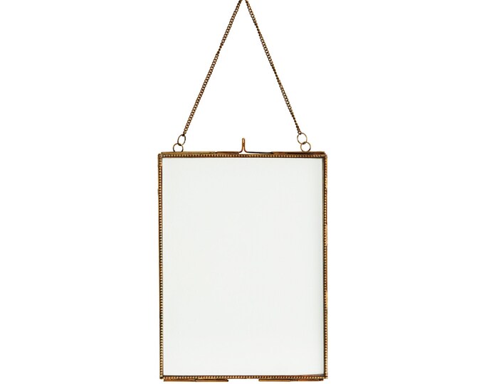 Vintage Double Glass Picture Frame Antique, Photo Frame With Chain to Hang, Antique Gold