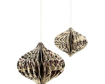 Christmas decorations - honeycomb balls, Christmas baubles, set of 2, ornaments, Christmas tree decorations, vintage Christmas decorations, Christmas tree ornaments