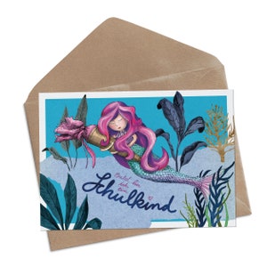 Cartões de convite para matrícula escolar - sereia, conjunto de 3 cartões dobráveis A6 com envelopes para introdução escolar