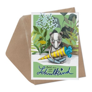 Cartões de convite para matrícula escolar - texugo, conjunto de 3 cartões dobráveis A6 com envelopes para introdução escolar