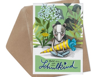 Invitation to the first day of school, badger design – hand-illustrated (set of 3)